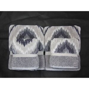 Vintage JCPenney Home Collection 4-Piece Towel Set - Aztec Purplish Gray Cotton